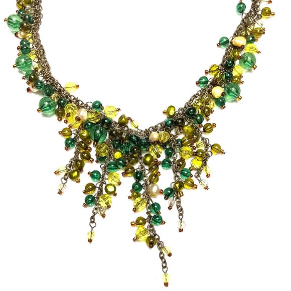 VCLM Jewelry - Gorgeous Green Beaded Waterfall Necklace